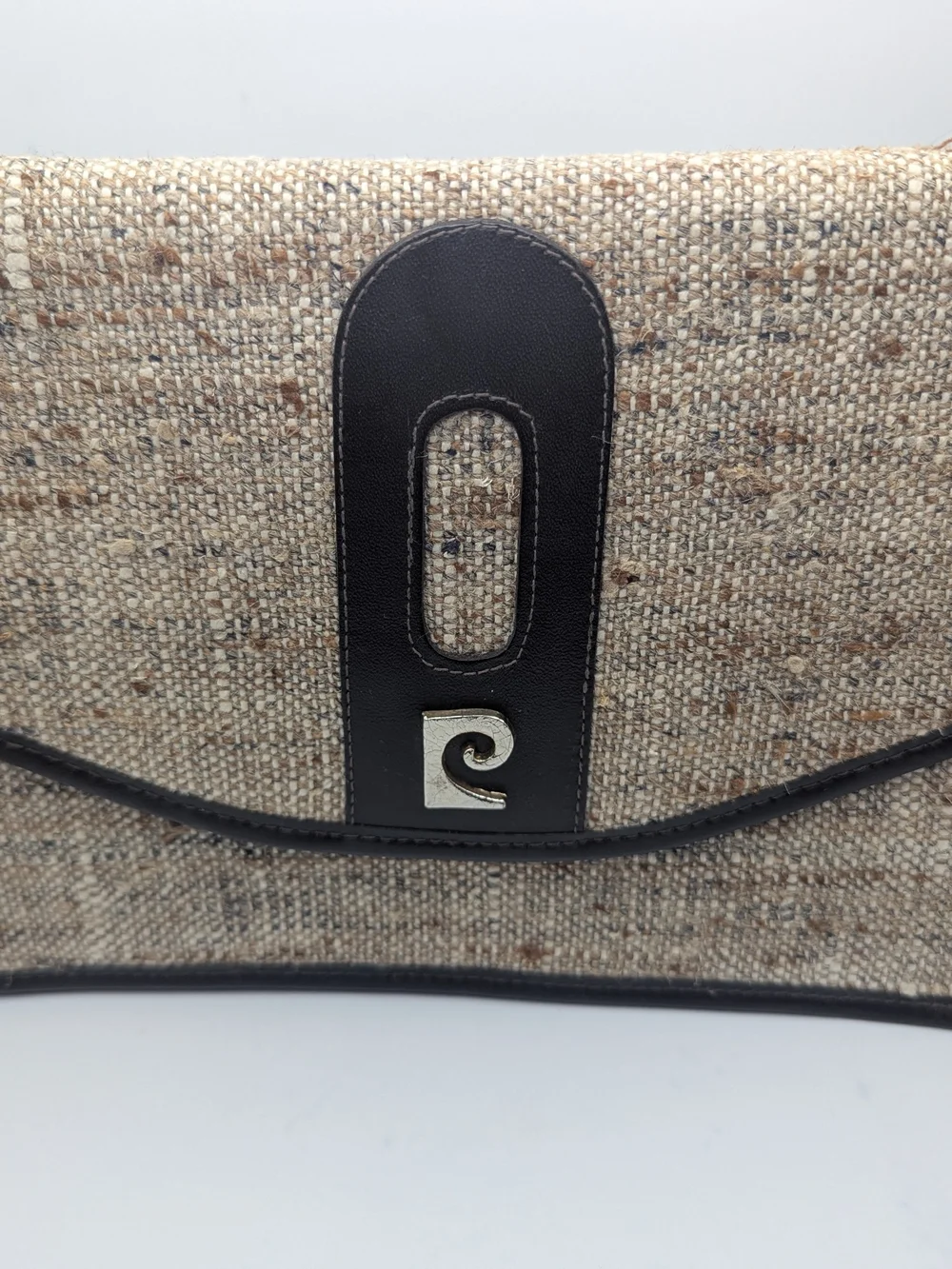 Pierre Cardin 1970s Beige Woven/Jute  Clutch with Black Trim